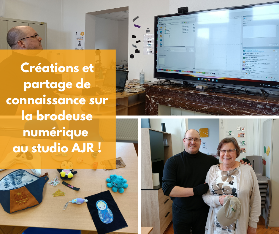 Créations et partages de connaissance avec la brodeuse au studio AJR !