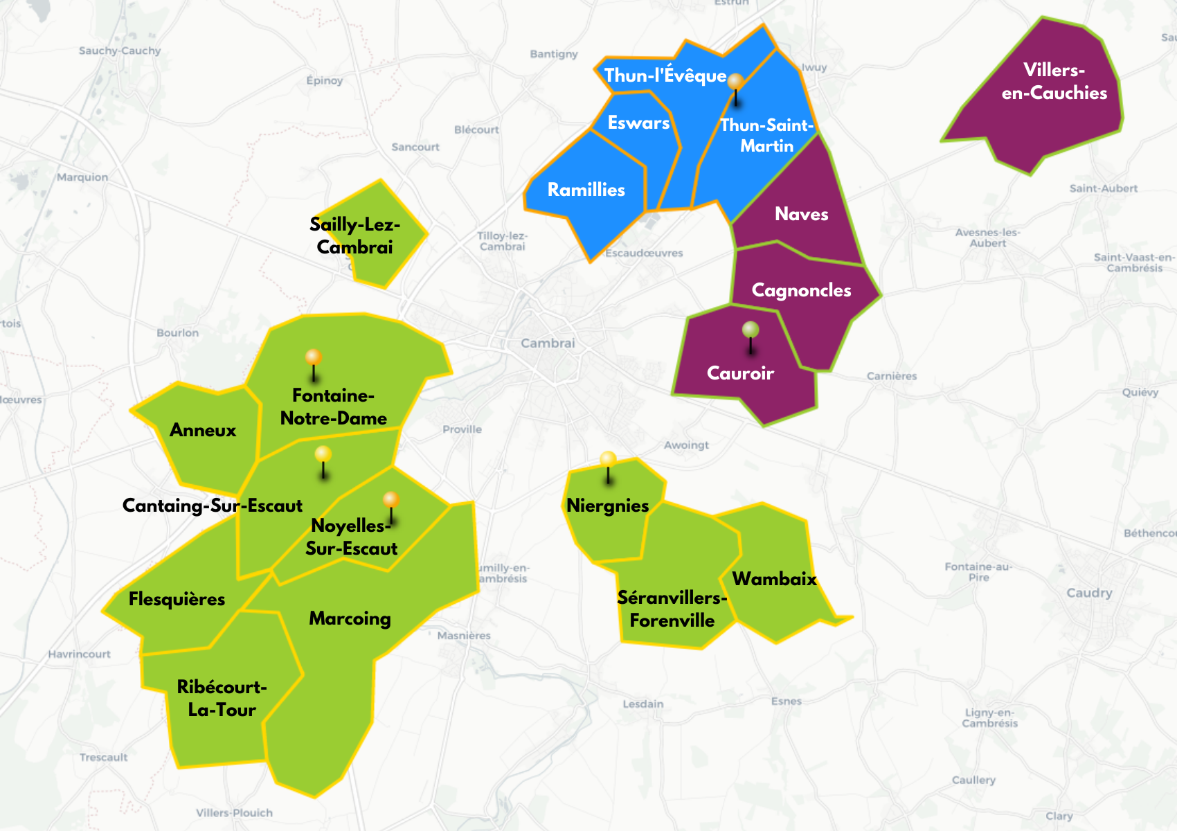 carte du centre social dans le cambrésis