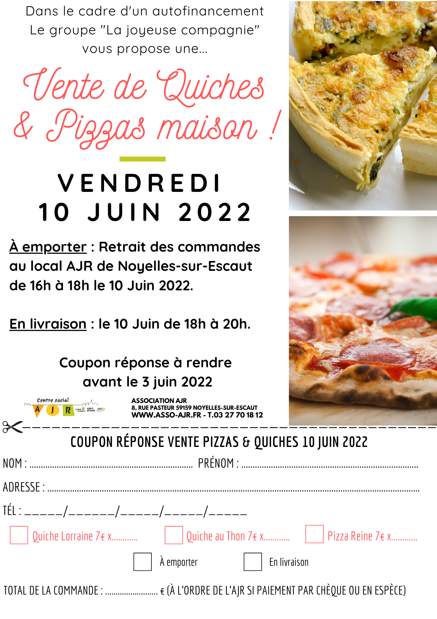 flyer quiches pizza bon de commande AJR