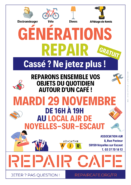 Le Mardi 29 Novembre au local AJR de Noyelles, comme chaque dernier mardi du mois venez découvrir ou redécouvrir Générations Repair